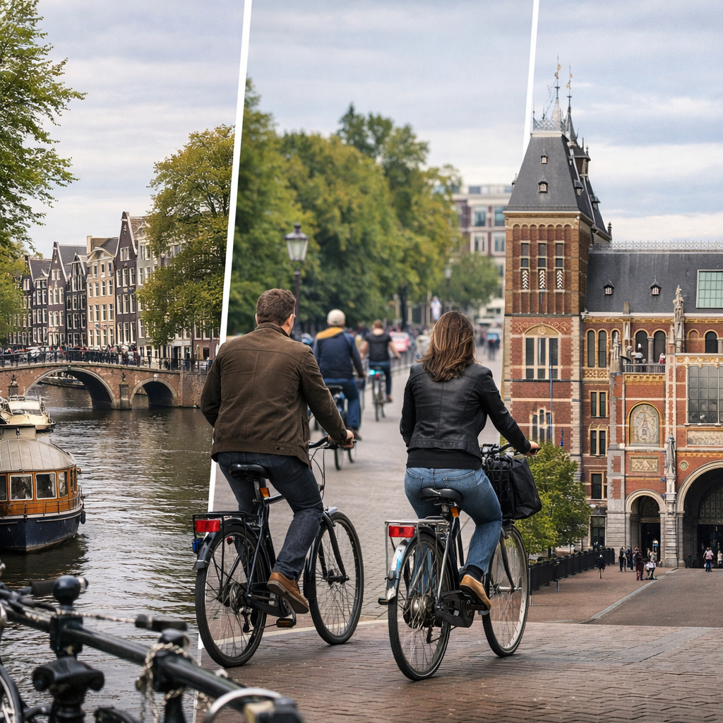 Visual clue for: Canals, cyclists and the Rijksmuseum point to which capital?