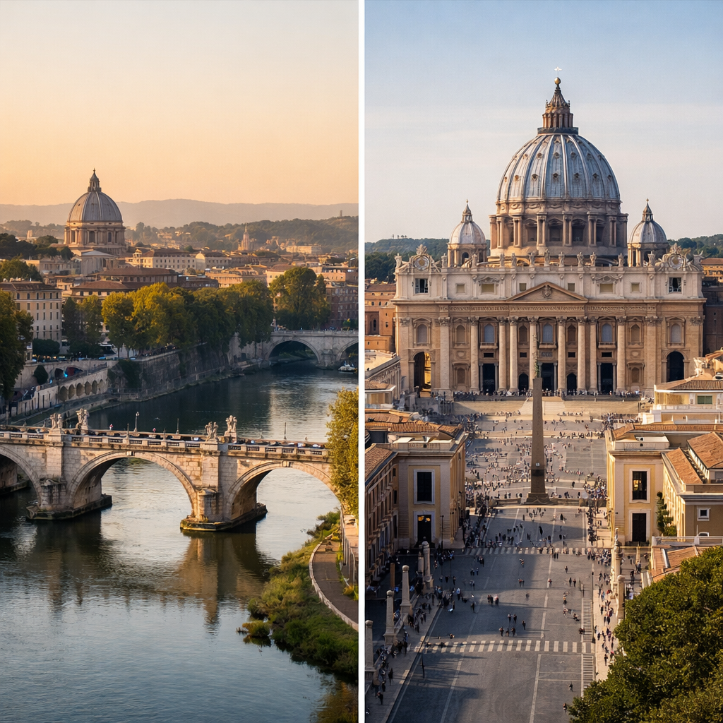 Visual clue for: Which capital matches both the Tiber and Vatican City?